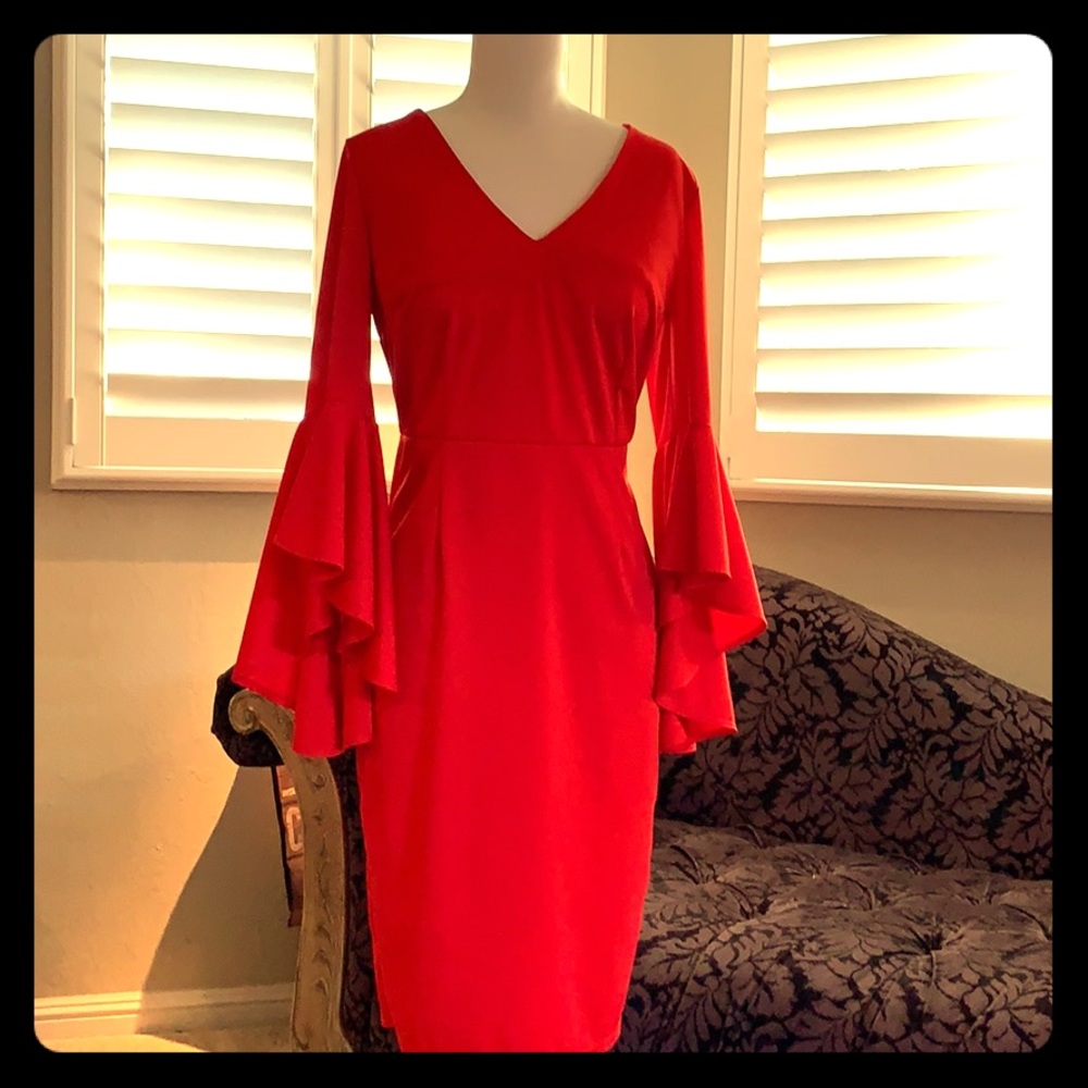 IYASEN WOMEN’S ELEGANT FLARED SLEEVE SHEATH DRESS